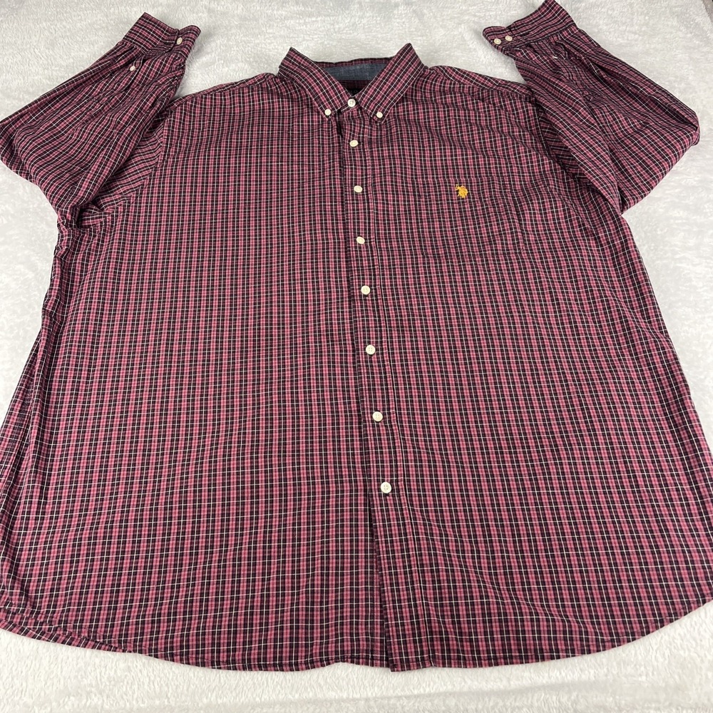 U.S. Polo‎ Assn Button Down Mens 3XL Burgundy Plaid Long Sleeve Shirt